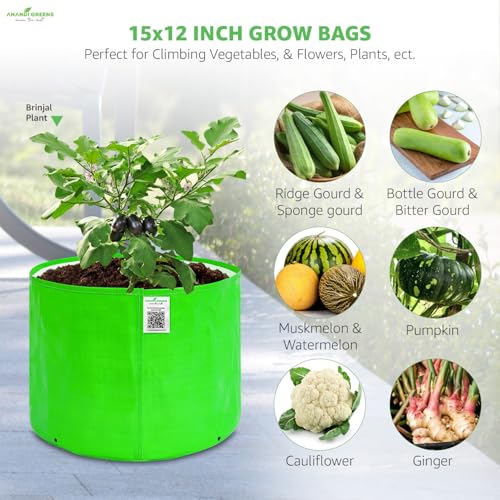 Image of Anandi Green's HDPE Uv Protected 260 GSM Round Green Colour Plant Bag Suitable for Terrace and Vegetable Gardening Size 15x12 Pack of 3 Grow Bag
