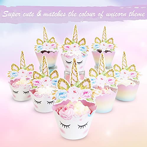 Unicorn Cupcake Toppers And Wrappers Decorations (30 Of Each) - Reversible Rainbow Cup Cake Liners With Unicorn Topper | Cute Decorating Supplies For Girl Birthday Party #TOP5