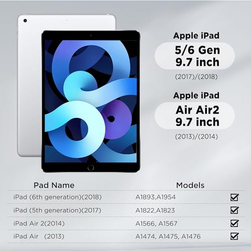 TXWLLIU Hülle für iPad 9,7 Zoll 6. Generation 2018/5. Generation 2017/iPad Air 1/2, Schlanke Durchscheinende Mattierte Rückseite, Automatisches Aufwachen/Schlafen, Schwarz