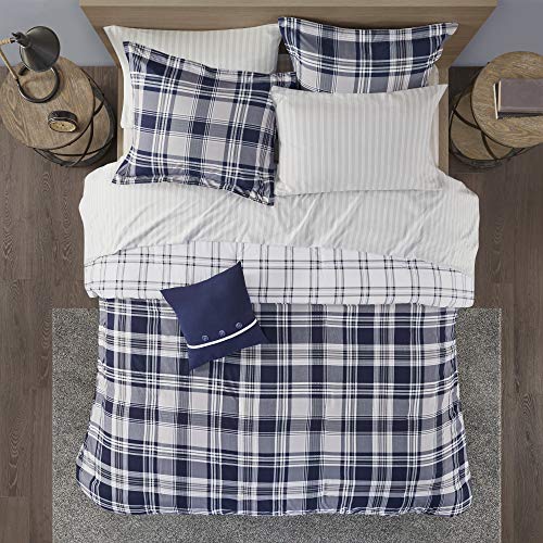 Madison Park Essentials Cozy Bed In A Bag - Reversible Comforter With Complete Sheet Set, Casual Plaid Cabin Design, All Season Cover, Decorative Pillow, Patrick Plaid Navy Queen(90"X90") 8 Piece #TOP2