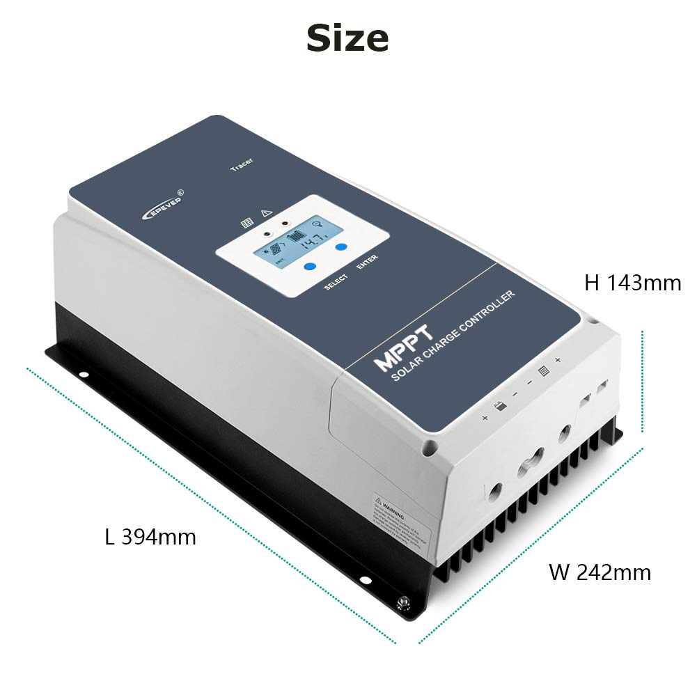 EPEVER 100A MPPT Controlador de Carga Solar 12V/24V/36V/48V con Pantalla LCD, Voltaje de Circuito Abierto de Hasta 150V para Sellado, GEL, Inundado y Usuario - Tracer 10415AN