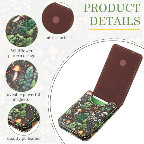 Image of Outus 2 Pcs Business Card Holder, PU Leather Business Card Case Pocket Wallet with Magnetic Shut for Men Women(Soft,Mushroom and Black Cat)