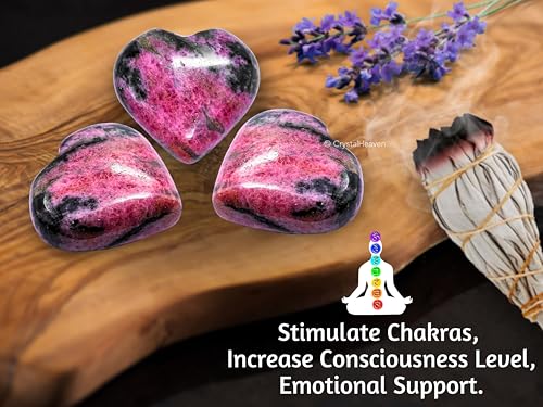 Image of Crystal Heaven Rhodonite Crystal Heart Palm Pebbles Stones For Anxiety Stress Relief Massage - Aaa Grade Original Healing Gemstone Agate Heart Palm Stone For Yoga Meditation Spiritual