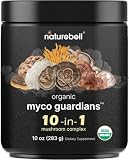 NatureBell Organic Mushroom Powder, 10oz | 10-in-1 Adaptogenic Blend with Lion’s Mane, Reishi, Shiitake, Chaga & More | Great for Coffee, Smoothies & Recipes