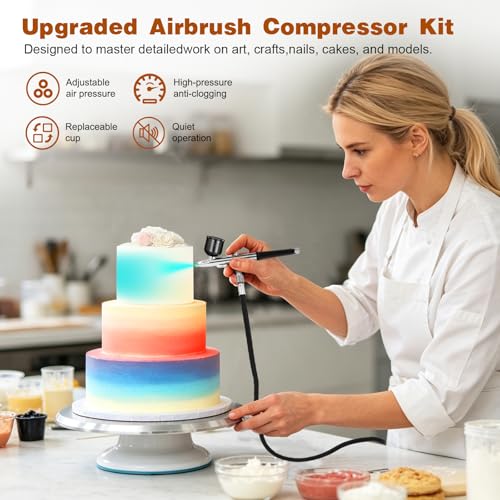 Image of Airbrush Kit with Air Compressor,25-48 PSI Airbrush 3 Nozzles &Cleaning Set