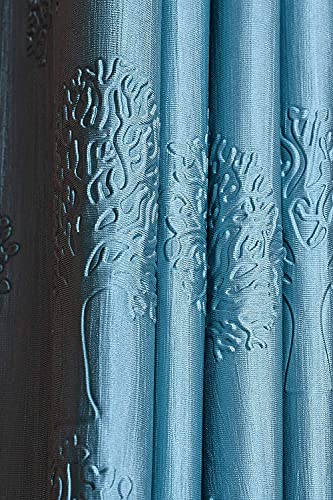 Image of Polyester Premium Tree Design Punching Screen for Home Office | Parde for Living Room Bedroom | Window Curtains 5 feet Long Set of 4 | Eyelet Rings | Blue Curtains