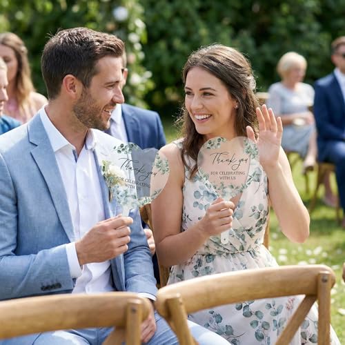 Image of Geelin 50 Pcs Wedding Fans Heart Shape Acrylic Bridal Shower Handheld Favor Fans for Guests Summer Wedding Bridesmaid Gift for Hot Outdoor Ceremony Baby Shower