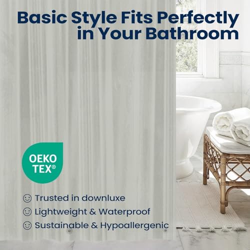 Image of downluxe Shower Curtain Liner, PEVA Plastic Shower Liner with 3 Magnets, 72 inch x 72 inch Waterproof Bathroom Curtain, Grey, 1 Pack