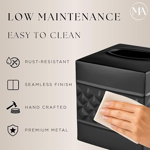 Miniatura 4 de Monarch Abode 29127 Caja de pañuelos hecha a mano con cubierta cuadrada y dispensador, estampado geométrico, accesorios de tocador de metal para