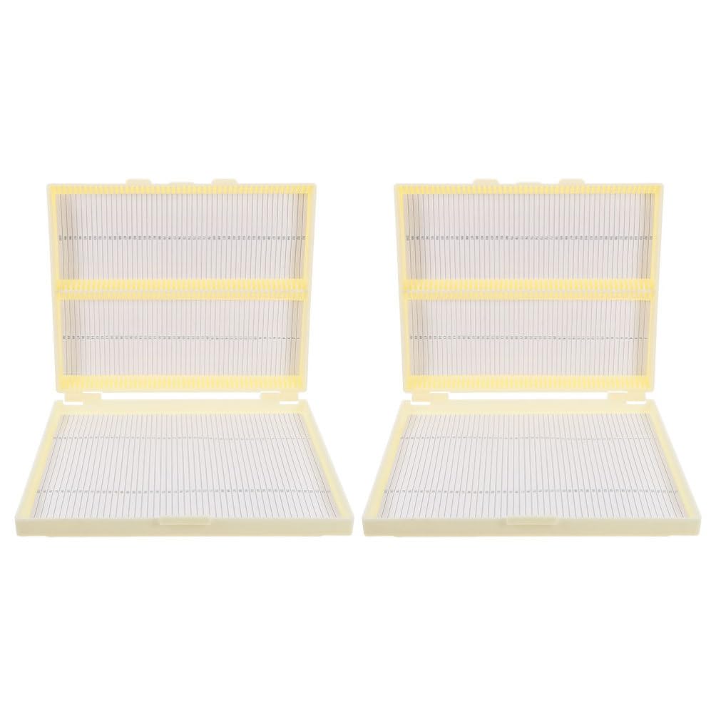 iplusmile Microscope Slide Boxes, 2pcs Scientific Polypropylene Microslide Slide Box Plastic Microscope Slide Holder with Latch Lock with Cork Lining 100 Slides