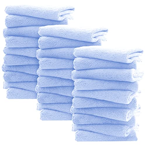 Image of Spotted Play 30 Pack Baby Washcloths - Extra Absorbent and Soft Wash Clothes for Newborns, Infants and Toddlers - Suitable for Baby Skin and New Born - Microfiber Coral Fleece 12x12 Inches, Sky Blue