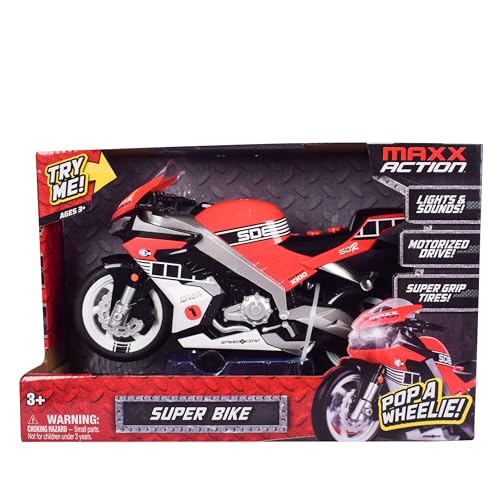 Sunny Days Entertainment Maxx Action Super Bike with Wheelie Feature â Red Motorized Toy Motorcycle for Boys & Girls | Light & Sound Vehicle for Kids - Image 3