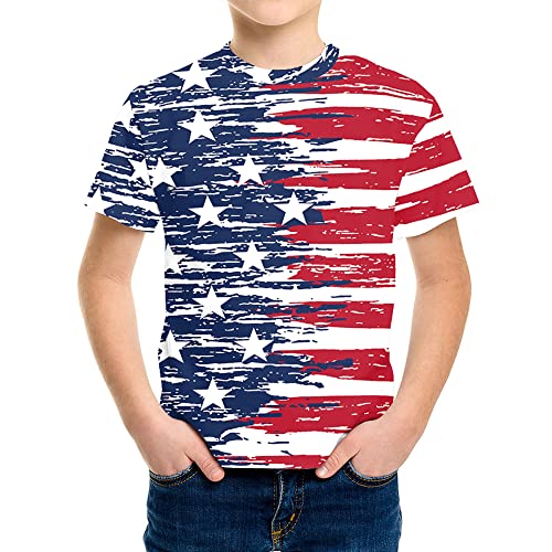 Eciodci Kids American USA Flag Patriotic T Shirts 4th of July Summer T-Shirt for Boys Girls Short Sleeve 4-15 Years