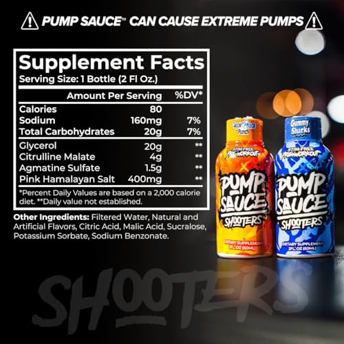 Image of Pump Sauce Pre-Workout Shooters - 2 oz Bottles, 12 Pack, Sour Gummy Worms and Clappin Peach Punch, No Caffeine, Full Spectrum Liquid, Gluten Free, Vegan, Zero Sugar