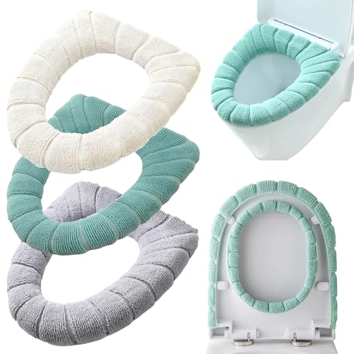 Comioke Coprisedile per WC Copri-Ciambella, Coprisedile WC Universale, 3 Pezzi Copriwater Lavabile E Caldo, per WC Morbido E Spesso, Elasticizzato, Lavabile, Morbido Tappetino Antiscivolo
