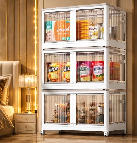 Image of EXVITO 6+2 Door Kids Plastic Wardrobe for Clothes, Foldable Plastic Almirah, Collapsible Wardrobe for Storage, Baby Cupboard for Clothes, Storage Rack for Kids - (Cream, 3 Pack)