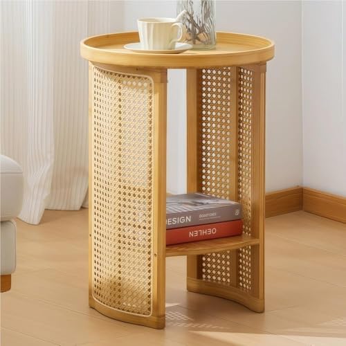 Rattan Side Table Small End Table with Open Storage Night
