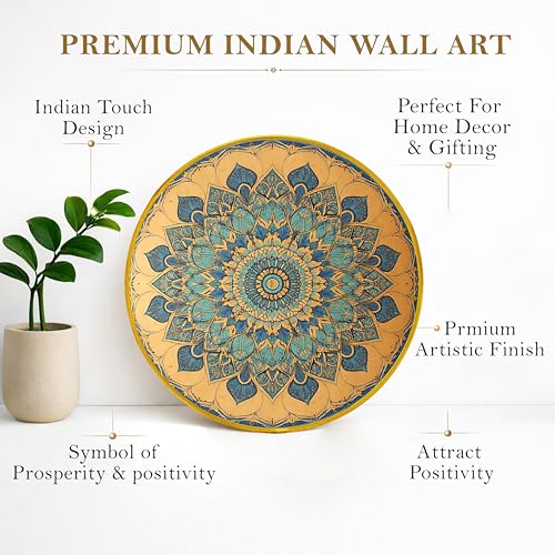 Image of Elegant Mandala Round Framed Wall Art Painting For Living Room | Floral Vastu Mandala Wall Art Painting With Frame for Home, Bedroom & Office, 16 Inch