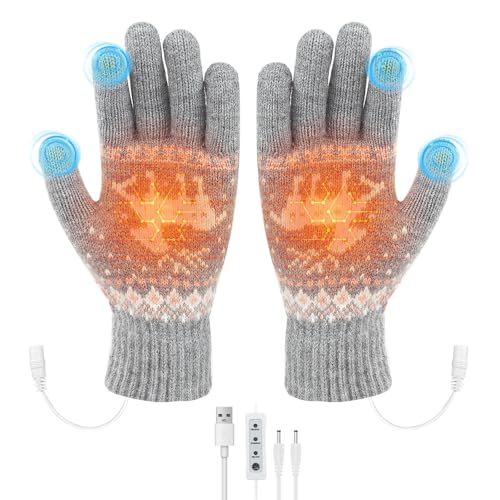 WDKXCN USB Beheizte Handschuhe, Beheizbare Handschuhe Damen, Strickhandschuhe Beheizbar, TouchscreenHandschuhe, Einstellbare Temperatur, Wärmende Handschuhezum Stricken für...
