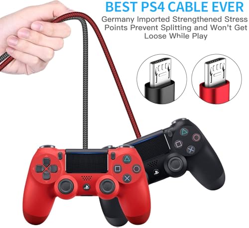 Image of KOOWOD PS4 Controller Charger Charging Cable - 2 Pack 10FT Nylon Braided Micro USB 2.0 High Speed Data Sync Cord for PlayStation DualShock 4, Xbox One S /X Controller, Android Phones