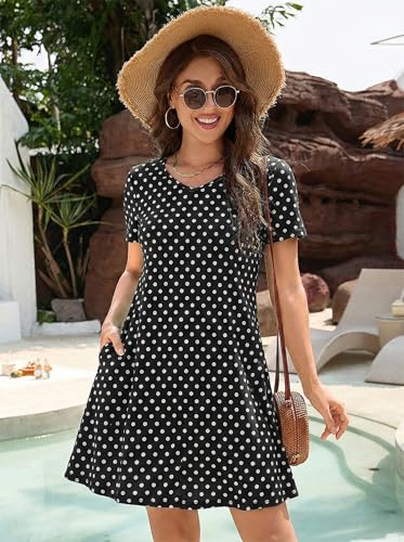 Image of KORSIS Dresses for Women Casual T-Shirt Summer Short Sleeve Loose Comfy Dress Swing Flowy Beach Vacation Sundress with Pocket