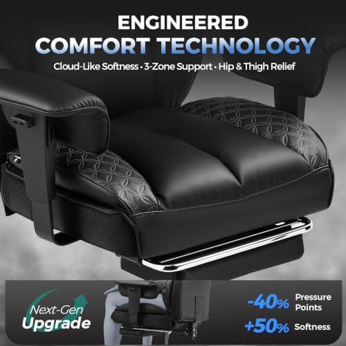 Image of GTPLAYER Big and Tall Gaming Chair 400lbs Heavy Duty Office Chair with Footrest, High Back Pocket Spring Lumbar Support, Ergonomic Wide Comfy Seated Cushion for Lower Back Pain Relief, Carbon-Black