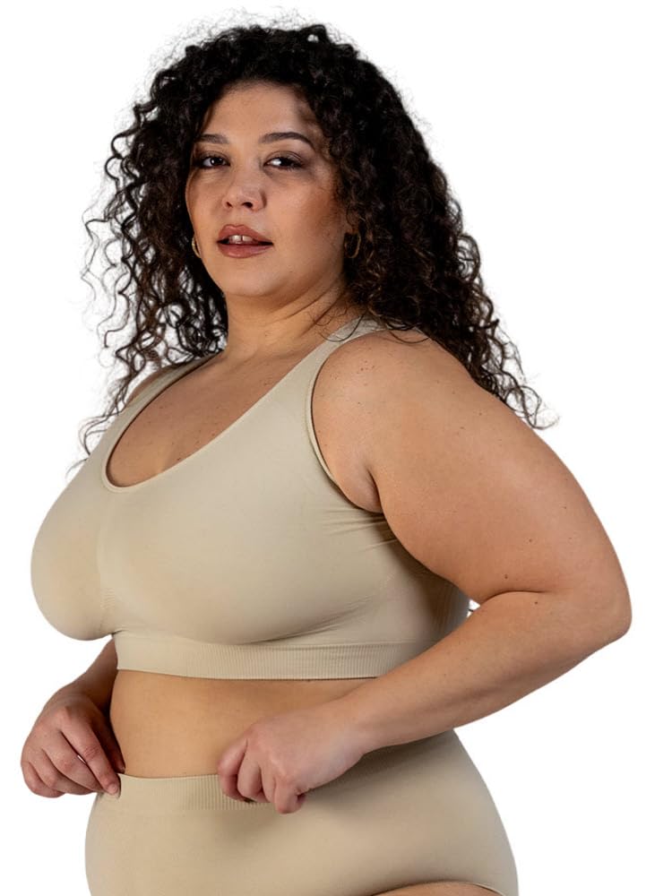 Plumpy Reggiseno Taglie Forti Donna Senza Ferretto con Sostegno | Fascia di compressione che da sostegno senza ferretto, schienale alto, spalline larghe. Sottoseno 85-135 cm. Made in Italy