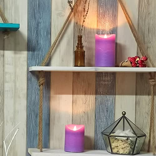 Image of Battery Operated Flameless Led Candles Real Wax Pillar Candles with Remote Timer Electric Flickering Decorative Purple Wax Candle Lights for Halloween Christmas Home Party Decor 3 Pack 3 inchX 4 inch, 5 inch, 6 inch