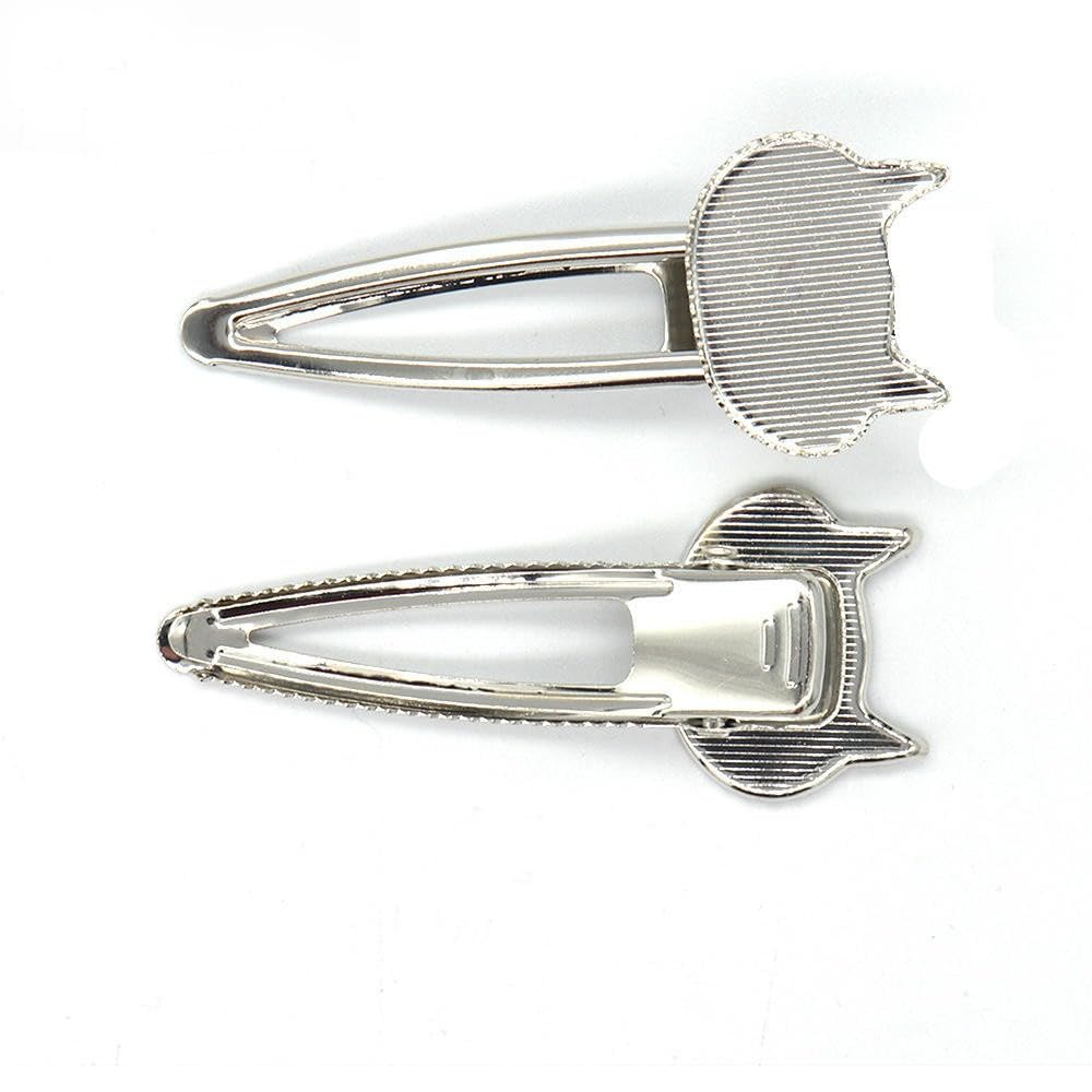 75*30MM 50 Uds. Pinzas de Metal para el cabello con forma de gato, bandeja, pasadores para el cabello, horquillas para el cabello con bandeja en blanco, bandejas de configuración de bisel redond