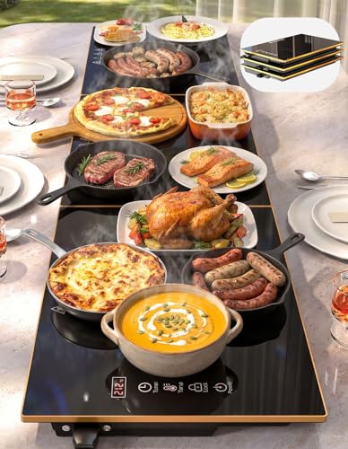 Food Warmers for Parties Buffet, Fast-Heating Electric Warming Trays for Buffets Party 47"x12", Interlock 3-Panel Flexible Use & Easy Storage, Glass Warming Mat for Food, 7 Temp & 8 Timer, Table-Safe