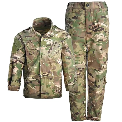 QIYUANT Enfant en Plein Air Vêtements Tactiques Ensembles T-Shirt et Pantalon Airsoft Militaire Camouflage Printemps Été Automne Combat Randonnée Chasse Camping (CP/Veste + Pantalon, XS)