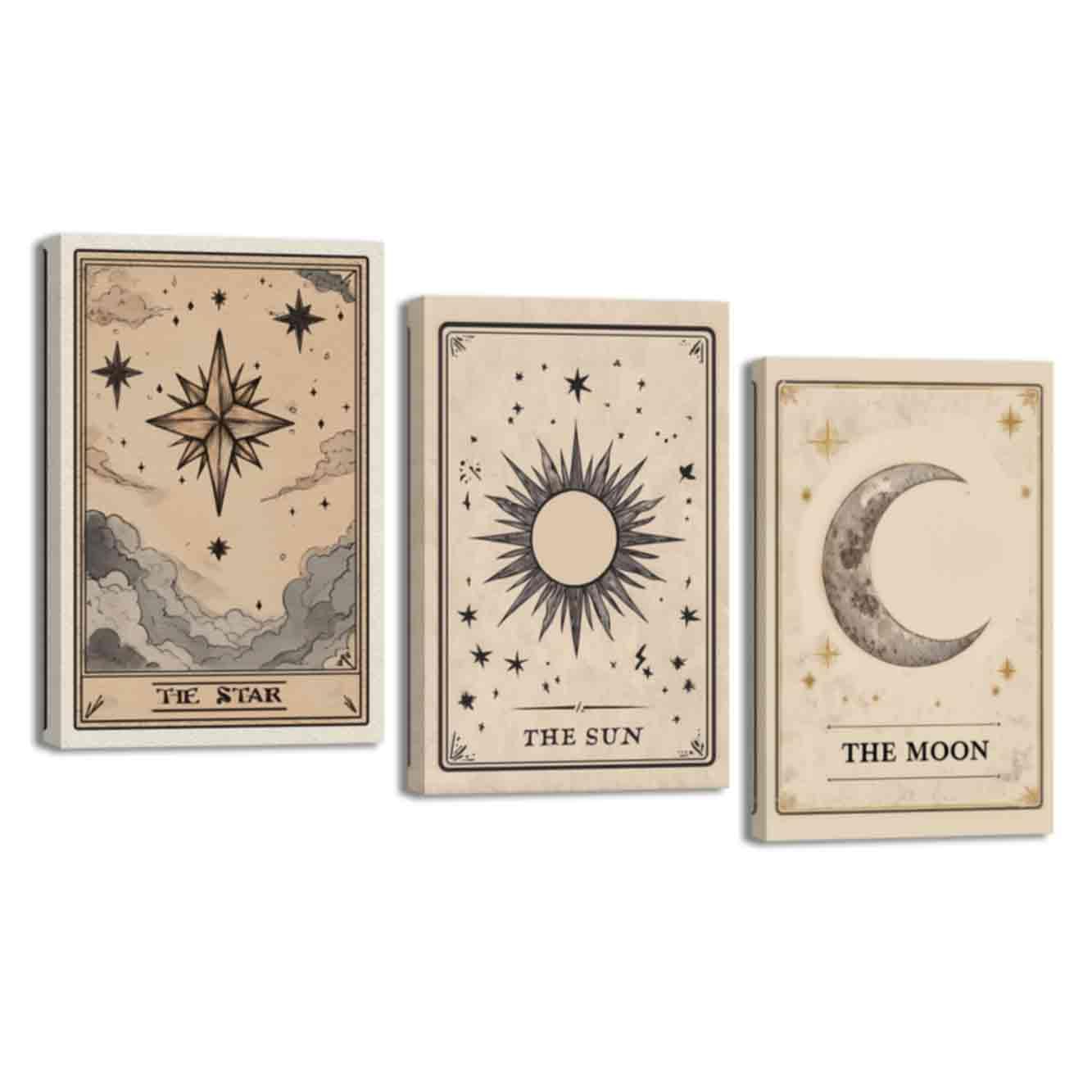 LMYSXAOZ 3Pcs Unframed Celestial Canvas Wall Art Sun and Moon Picture Print Tarot Astrology Painting And Stars Posters Artwork for Bedroom Home Decor 20x30inch