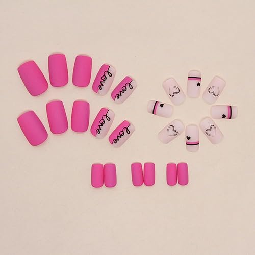 Miniatura 4 de Juego de 24 uñas postizas a presión de color rosa mate, cuadradas, medianas, para el día de San Valentín, uñas postizas a presión, uñas francesas de