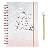 VOTUM Inspirational Journal with Pen – Spiral Notebook with Scripture “With God All Things Are Possible” – Pearl Top Ballpoint Pen, Lined Pages, Faith Gift for Women & Girls