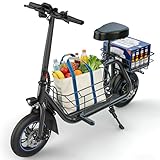 Gyroshoes C1S Electric Scooter for Adults with Seat & Large Basket, 550W Motor, 20 Mile Range, 19MPH, Foldable E-Scooter for Commuting, Pets Dog, Grocery Shopping, soot
