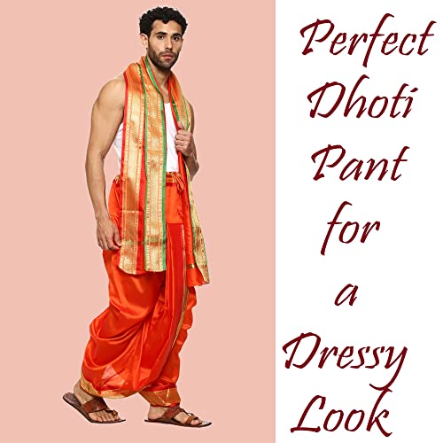 Image of Rameshwaram Fabrics Readymade Dhoti for Men, Velcro Style Stitched Mens Silk Dhoti Pant with Stole Set