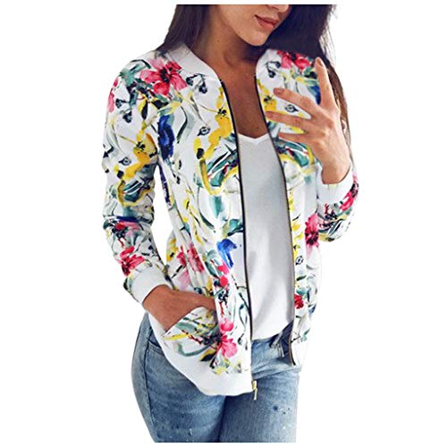 Preisvergleich Produktbild Luotuo Langarm Mantel Damen Blumendruck Bomberjacke Blazer Retro Mode Rundhalsausschnitt Reißverschluss Freizeitmantel Herbst Winter Wild Casual Jacken Outwear