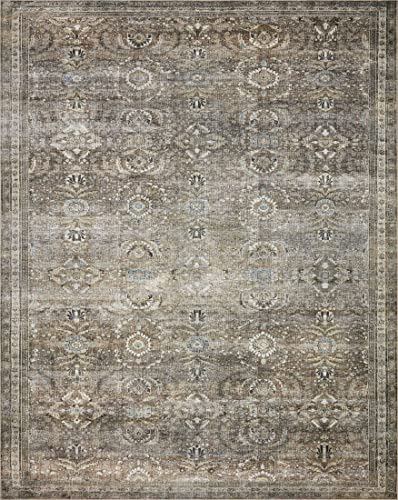 Loloi Layla Collection LAY-13 Antique/Moss 9'-0" x 12'-0" .13" Thick Area Rug, Soft, Durable, Vintage Inspired, Distressed, Low Pile, Non-Shedding, Easy Clean, Printed, Living Room Rug
