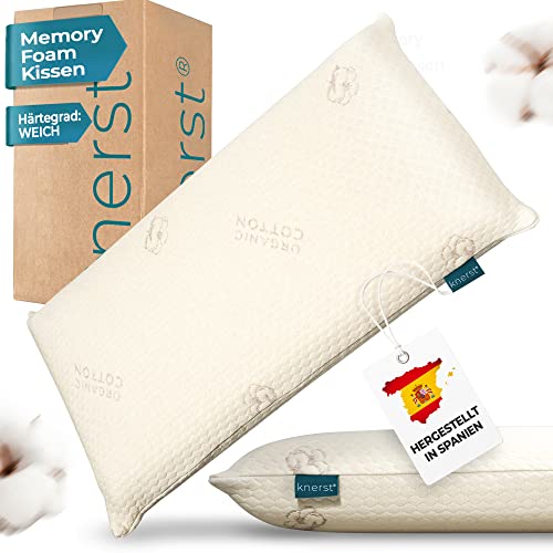 KNERST® Orthopädisches Nackenstützkissen für Rückenschläfer | Kopfkissen 70x35x12cm | ÖKO-TEX Nackenkissen Memory Foam | Ergonomisches Kissen für Rückenschläfer für Bezüge 40x80cm | WEICH