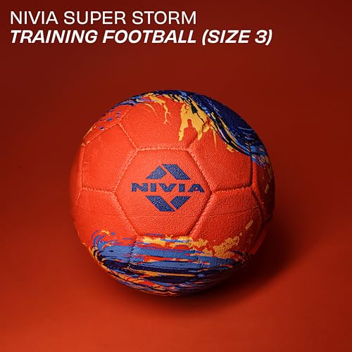 Image of Nivia Super Storm Football for Men, Training Ball, Durable Rubber Cover Molded, Butyl Threadwounded Bladder, to Play On Hard Ground and Artificial Turf (Orange, 3)
