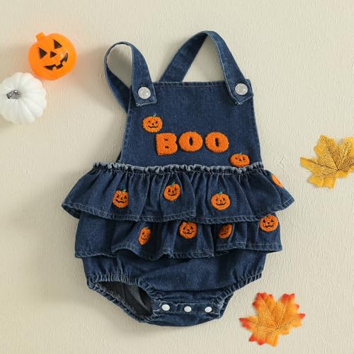 Baby Girl Jean Clothes Cute Pumpkin Embroidered Bodysuits Romper Newborn Girls Cake Smash Outfit4