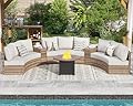 PaPaJet Patio Conversation Set, 11 Piece Half-Moon Sectional Round Patio Furniture Set with Large Storage Wedge Table Wicker Sofa Set, for Backyard Patio Garden