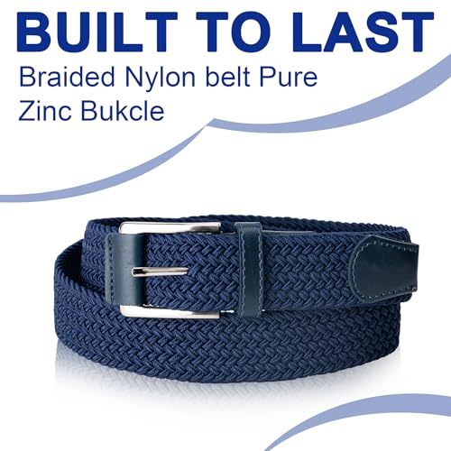 Mens Belt, Canvas Elastic Fabric Woven Stretch Multicolored Braided Belts for Golf Casual Pants Shirts Jeans3