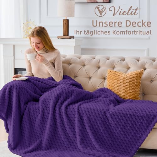 Vielit Kuscheldecke Flauschig, Deko Sofa Decke, 220x240 XXL Lila – Ansicht 4