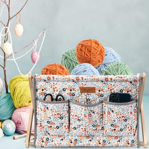 Image of Hanfetch Yarn Caddy Large Size Yarn Storage Organizer for Yarn Skeins-Organizer for Crochet Hooks Knitting Needles Other Accessories