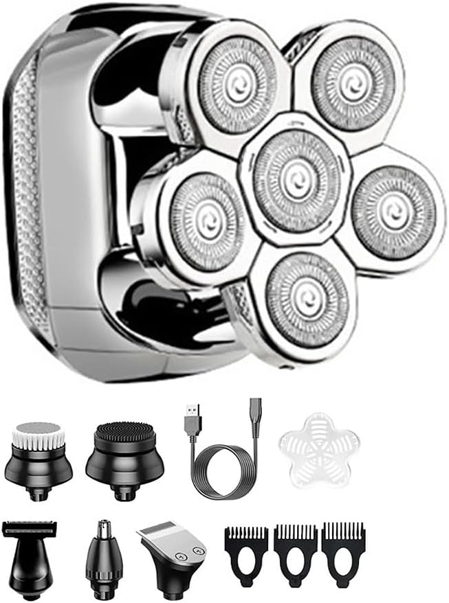 Afeitadoras de cabeza para hombres calvos, maquinillas de afeitar eléctricas 5 en 1 para hombres multifuncionales, kit de aseo inalámbrico,