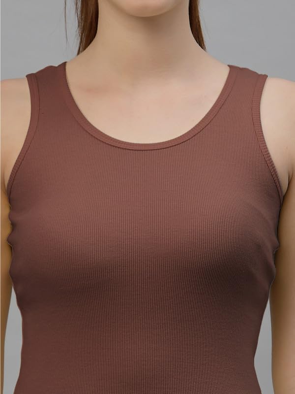 Friskers Women’s Brown Ribbed Cotton Tank Top | Slim Fit Sleeveless Crop Top for Women | Casual Gym/Yoga | Soft Stretchable Fabric 2