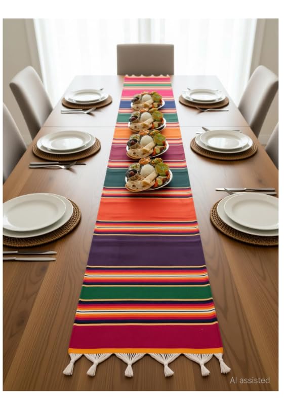 Image of Cottontal Pure Cotton Washable Reversible Dari Patti Dinning Patti Striped Carpet Bhojan /Bhoojan Patti School Patti Satranji Floor Mat Durrie Runner Jamkhana mat | 1x10 ft