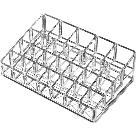AOKIVIGOA Acrylic Lipstick Organizer for Cosmetic Make Up Holder Crystal Transparent Clear 26 Grids for Lip Gloss Essential Oils Nail Polish Storage Container for Bathroom and Bedroom (26 Slots) Cover