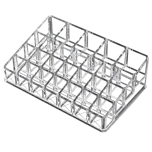 AOKIVIGOA Acrylic Lipstick Organizer for Cosmetic Make Up Holder Crystal Transparent Clear 26 Grids for Lip Gloss Essential Oils Nail Polish Storage Container for Bathroom and Bedroom (26 Slots)